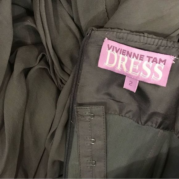 VIVIANNE TAM DRESS SILK GREY GRAY LAYERS FLOWY BABYDOLL SWEETHEART STRAPLESS - Picture 7 of 15